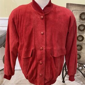 Red Suede Bomber Jacket - Women's Classic Style
